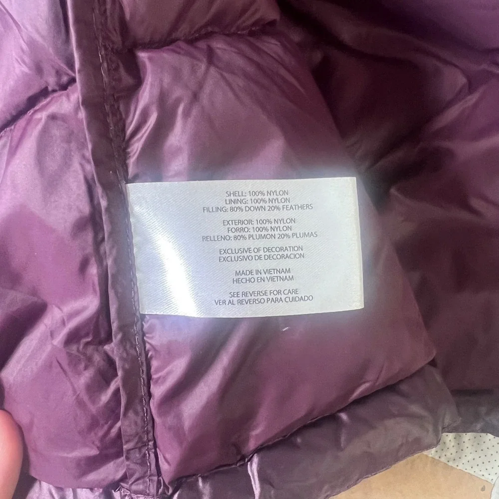 Eddie Bauer Womens Purple Chevron Down‎ Puffer Jacket Metallic Full Zip Size M